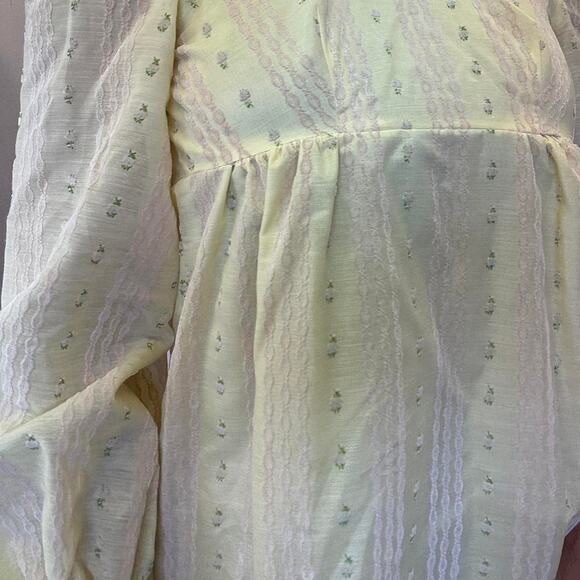 Women's Small Dress Yellow Handmade Vintage 80s Prom Long Sleeve Embroidered - Picture 3 of 3